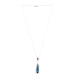 18K White Gold Pear Cut Blue Topaz Pink Tourmaline Prong Diamond Princess Necklace