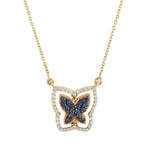 Yellow Gold Pave Blue Sapphire & Black White Diamond Butterfly Twisted Princess Necklace