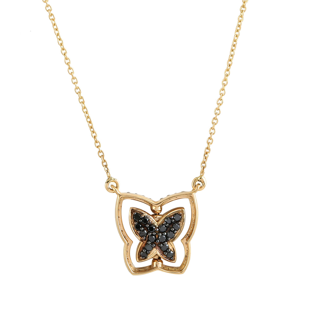 Yellow Gold Pave Blue Sapphire & Black White Diamond Butterfly Twisted Princess Necklace