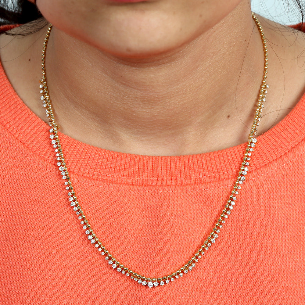 14K Yellow Gold Prong Natural Diamond Wedding Choker Necklace For Her
