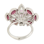 Marquise Ruby Oval Pink Sapphire Pave Rose Cut Diamond Cocktail Ring in 18k White Gold