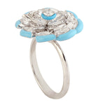 Natural Rose Cut Diamond Enamel Designer Daisy Ring In 18k White Gold Gift