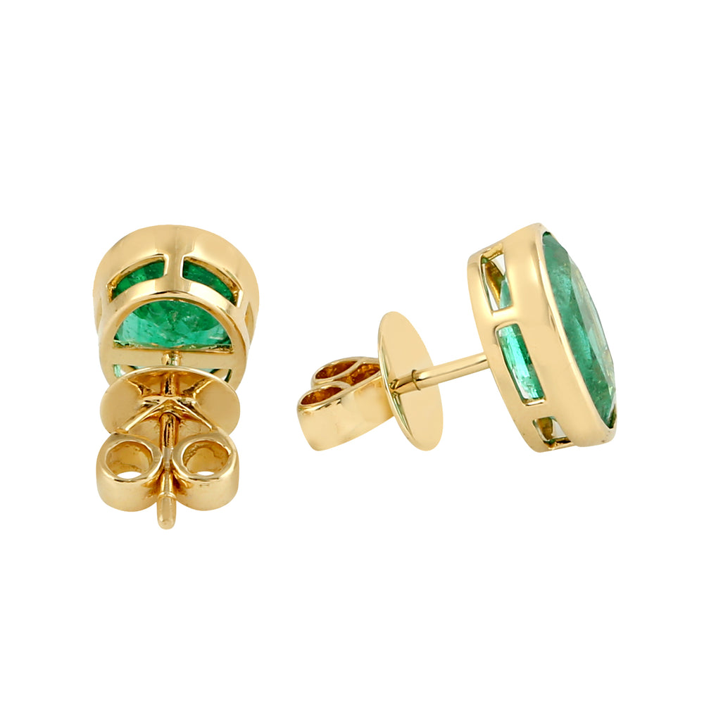 Oval Cut Emerald May Birthstone In 18k Yellow Gold Stud Earrings For Her