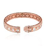 18K Rose Gold Genuine Uncut Diamond Designer Bangle Handmade Jewelry For Women's