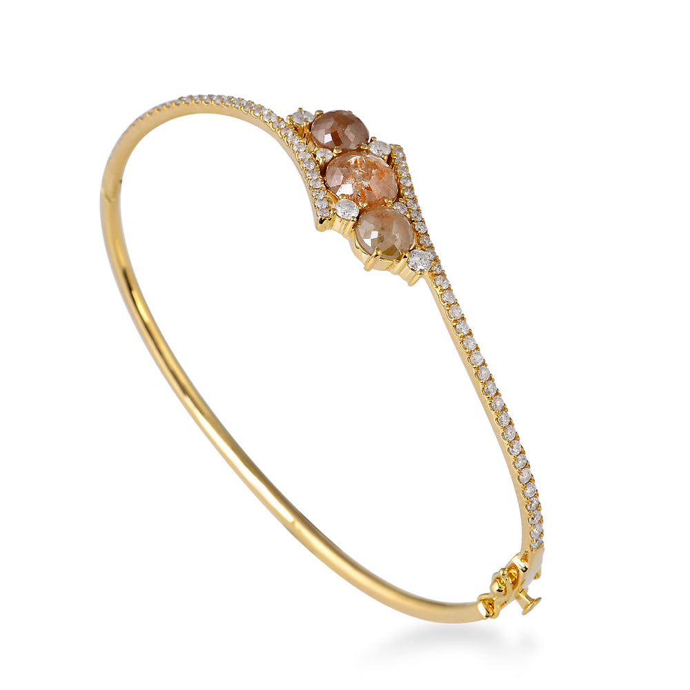 18K Yellow Gold Prong Ice Diamond Wedding Bangle For Women's Wedding