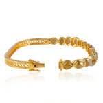 18K Yellow Gold Bezel Set  Multi Cut Ice Diamond Wedding Bangle For Women's