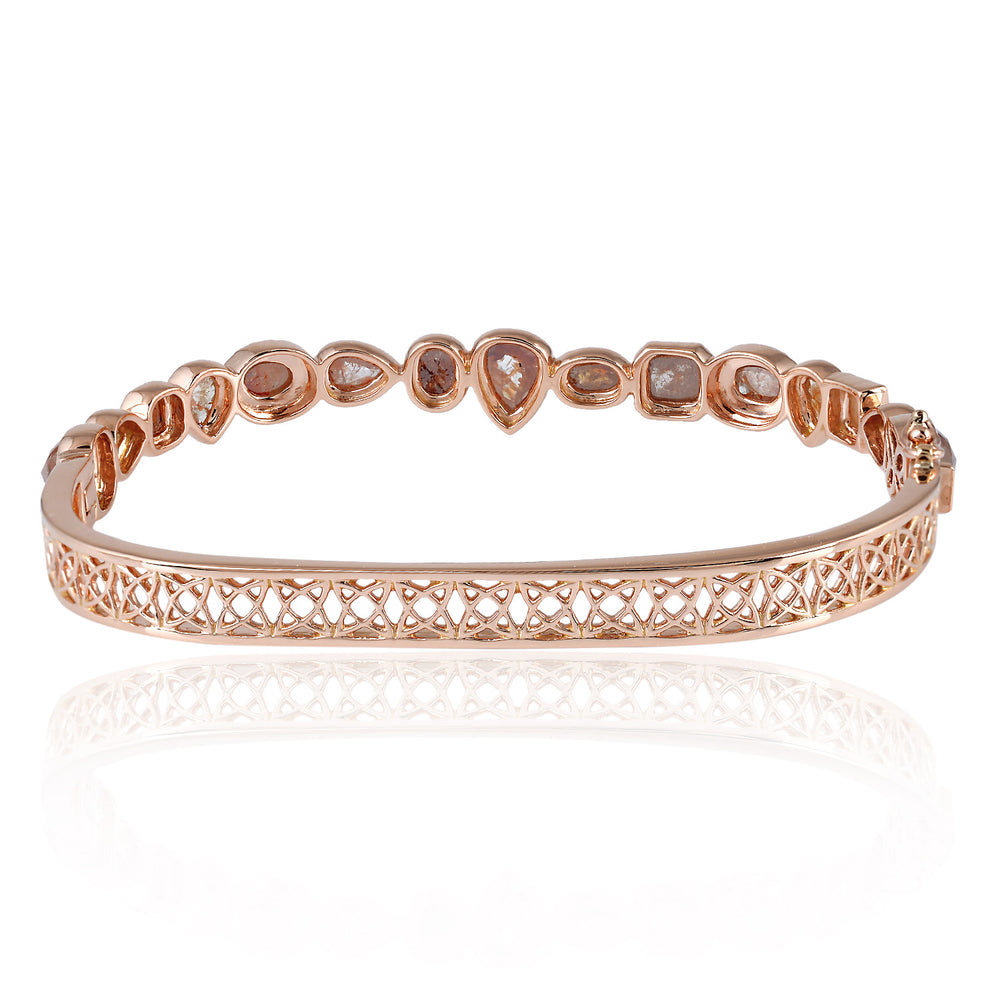 18K Rose Gold Bezel Set  Multi Cut Ice Diamond Wedding Bangle For Her