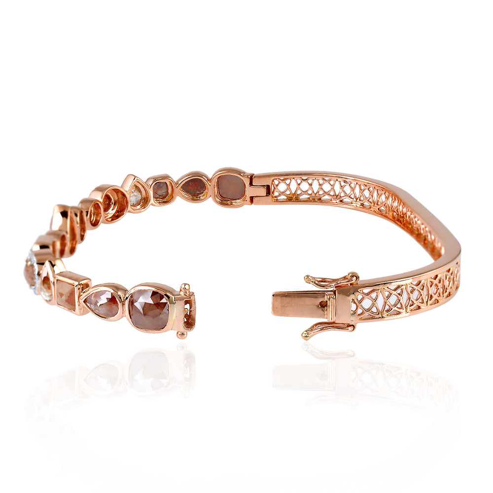 18K Rose Gold Bezel Set  Multi Cut Ice Diamond Wedding Bangle For Her