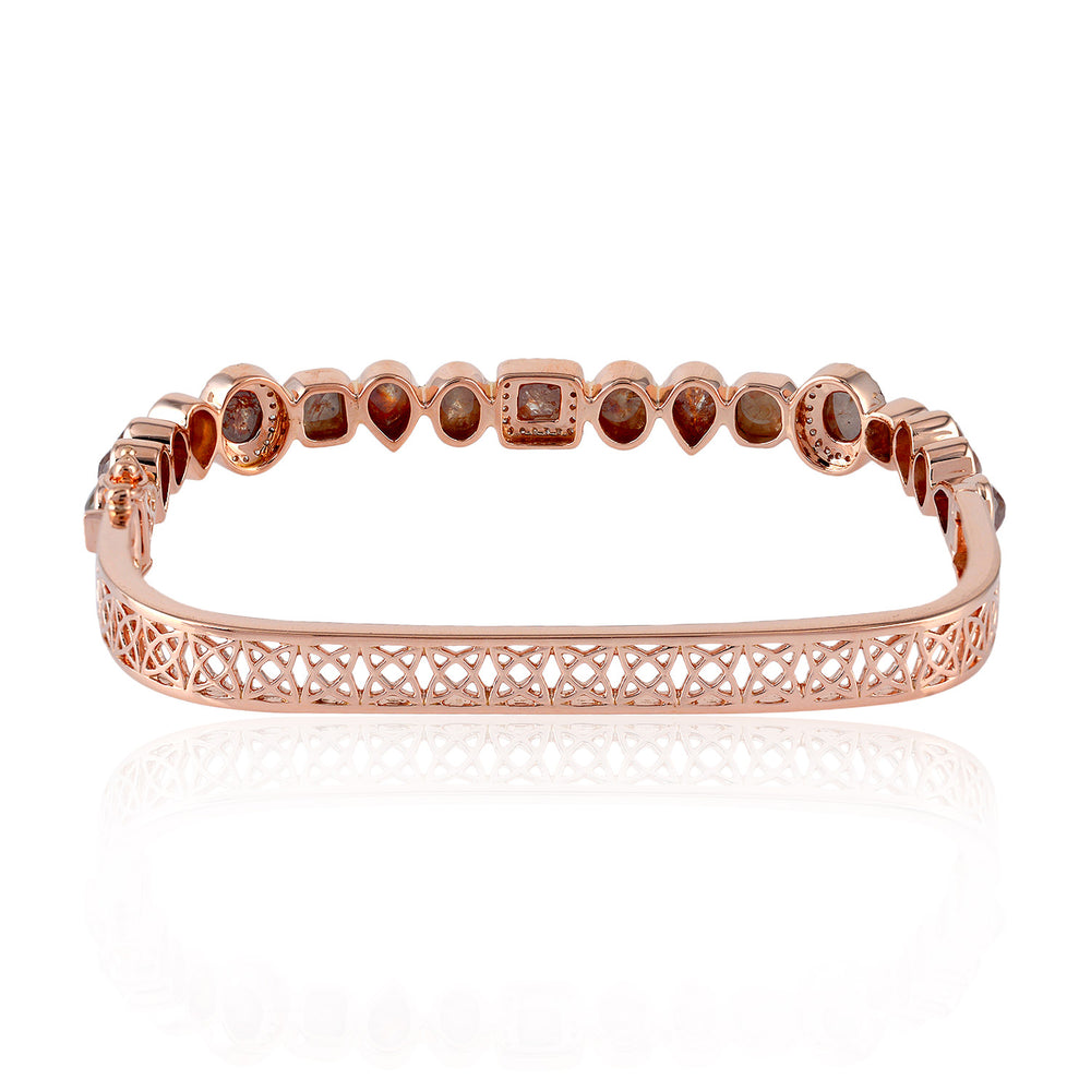 18K Rose Gold Bezel Set Multi Shape Ice Diamond Designer Bangle Wedding Jewelry For Her