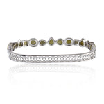 Natural Ice Diamond Bezel Set Handmade Wedding Bangle In 18k White Gold