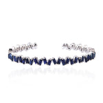 Baguette Blue Sapphire September Birthstone Designer Cuff Bracelet In 18k White Gold