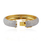 10K Yellow White Gold Micro Pave Natural Diamond Wedding Bangle Jewelry For Women's