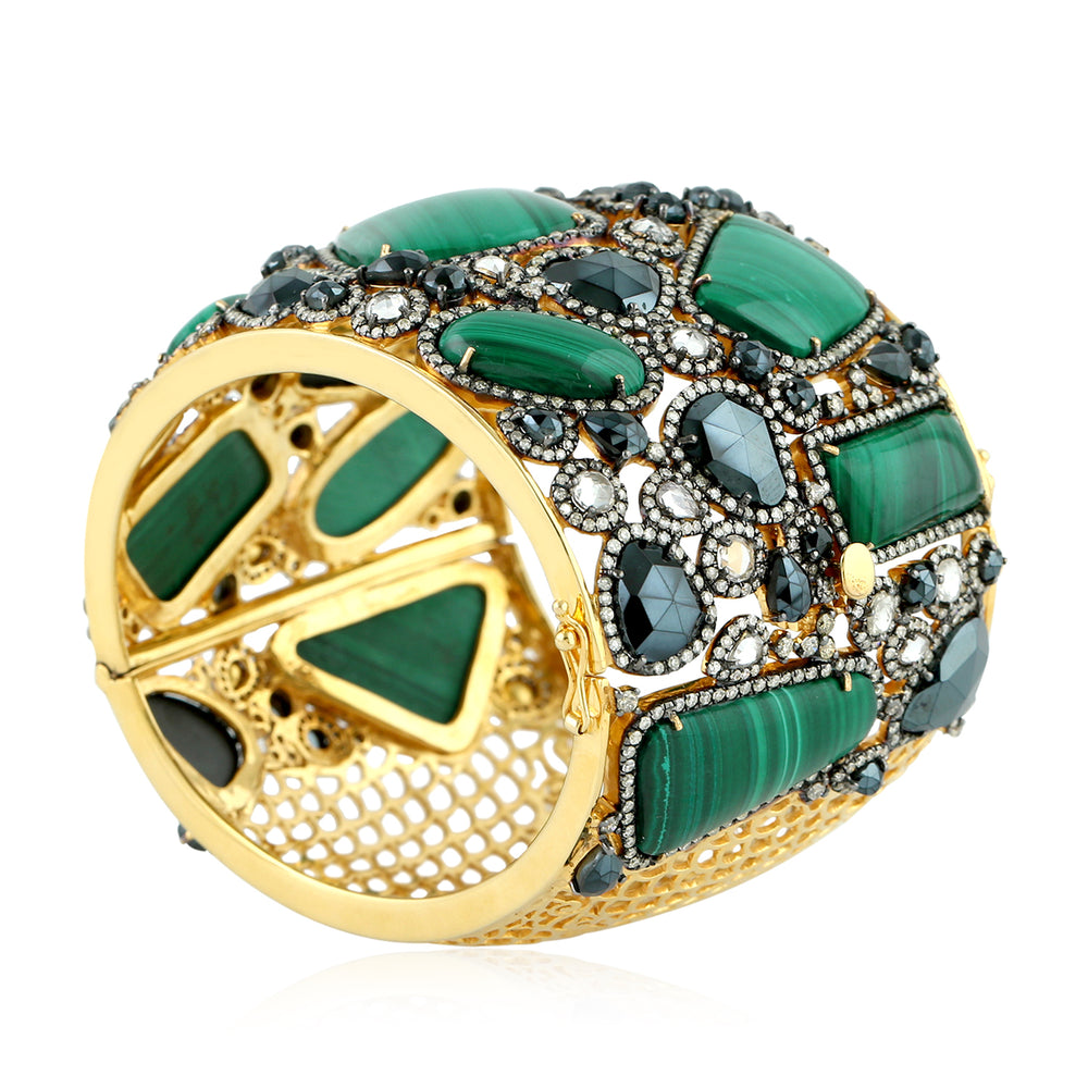 18K Solid Gold 925 Silver Prong Malachite Spinel Sapphire Pave Diamond Wedding Bangle Jewelry For Her