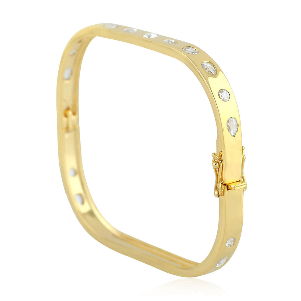 Natural Rose Cut Diamond Bezel Set Designer Bangle Made In 18K Yellow Gold Wedding Jewelry