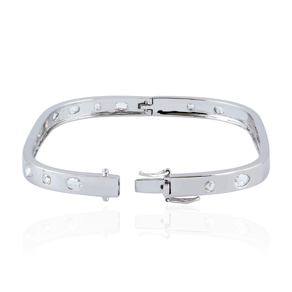 Bezel Set Uncut/Rose Cut Diamond In 18k White Gold Wedding Bangle Jewelry