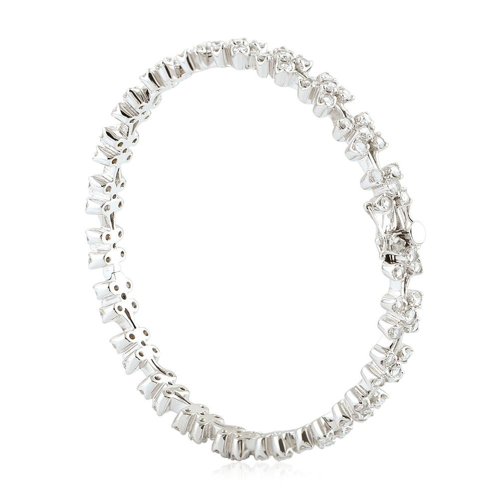 18K White Gold Prong Set Rose Cut Diamond Designer Wedding Bangle