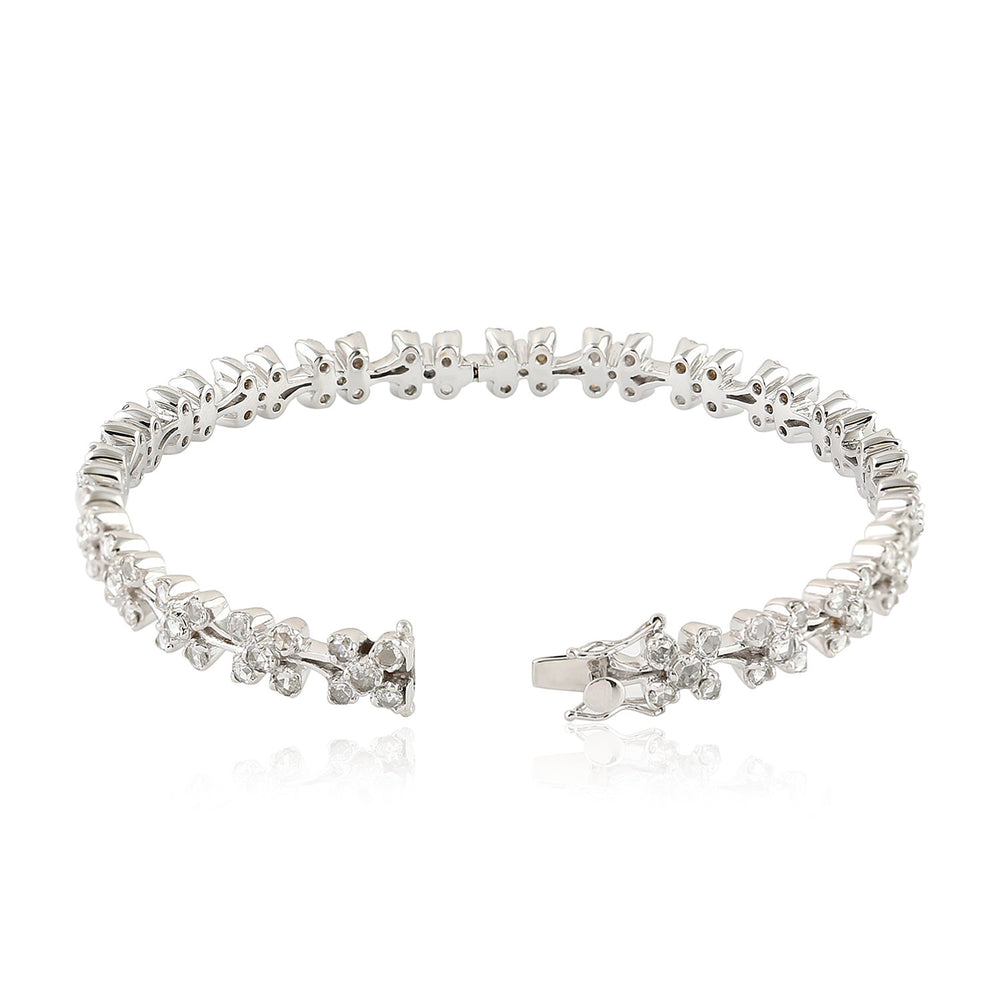 18K White Gold Prong Set Rose Cut Diamond Designer Wedding Bangle