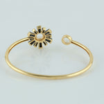 Yellow Gold Bezel Set Moonstone Baguette Spinel Pave Diamond Sunburst Open Cuff Bracelet