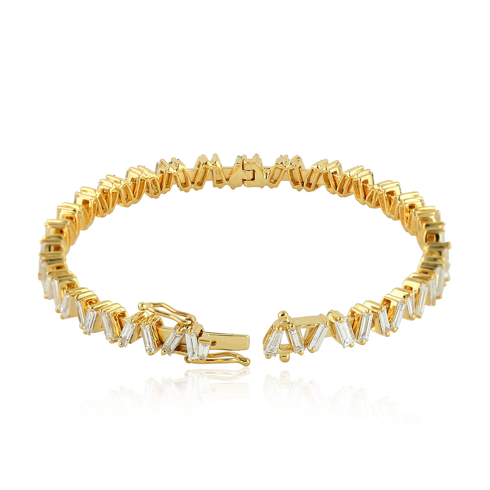 Baguette Cut Diamond Handmade Wedding Bangle In 18K Yellow Gold