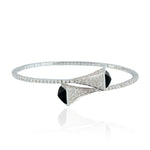 Natural Pave Diamond Onyx Gold 18k White Gold Cuff Bracelet For Her