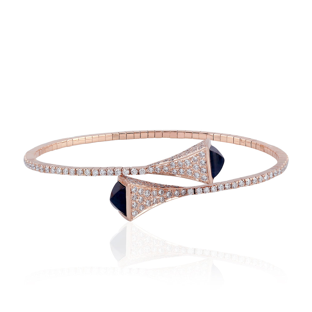 18k Rose Gold Natural Pave Diamond Onyx Gold  Cuff Bracelet For Her