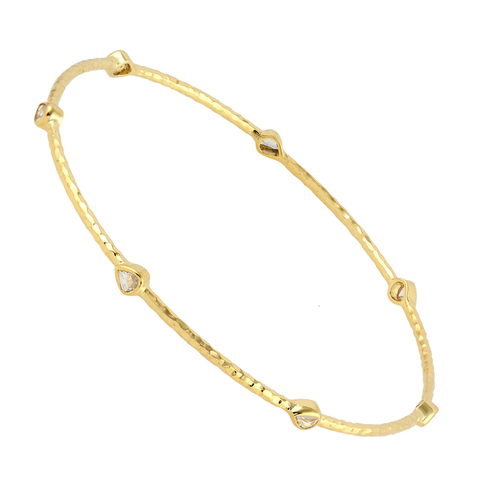 Pear Cut Natural Diamond Hammered 18k Yellow Gold Delicate Bangle