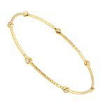 Pear Cut Natural Diamond Hammered 18k Yellow Gold Delicate Bangle