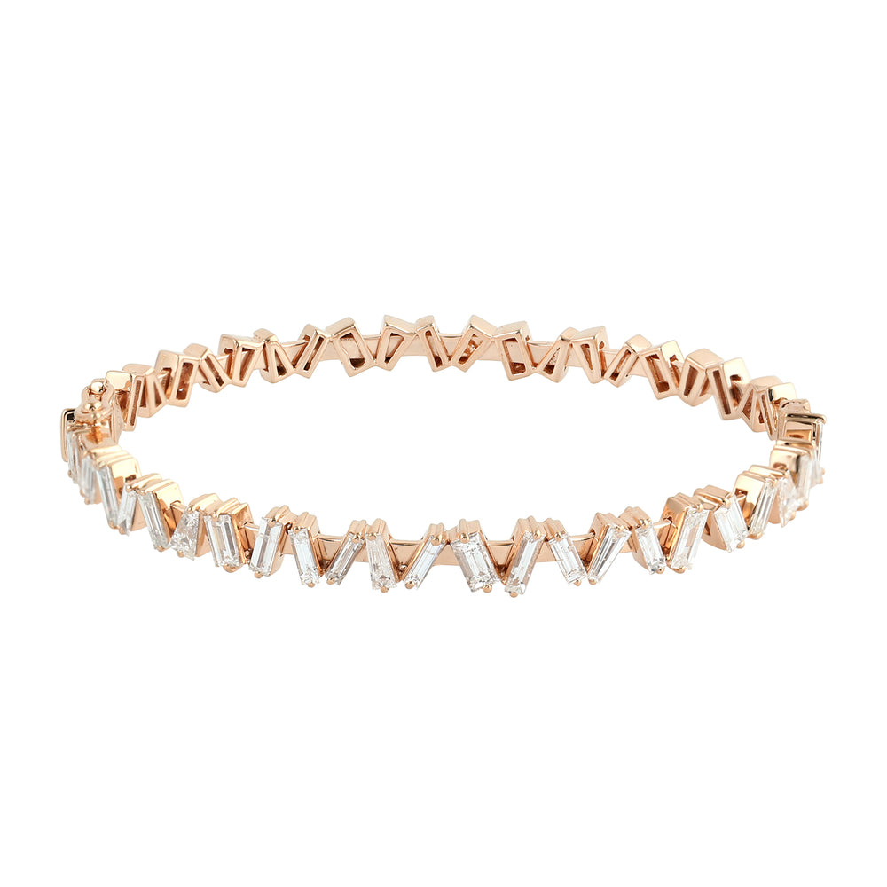 14K Rose Gold Natural Baguette Diamond Wedding Bangle Jewelry For Women's