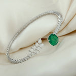 Beautiful Prong Set Diamond Emerald Designer Cuff Bangle In 18k White Gold For Women