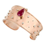 14K Rose Gold Pear Cut Ruby July Birthstone Bezel Set Diamond Designer Cuff Bracelet