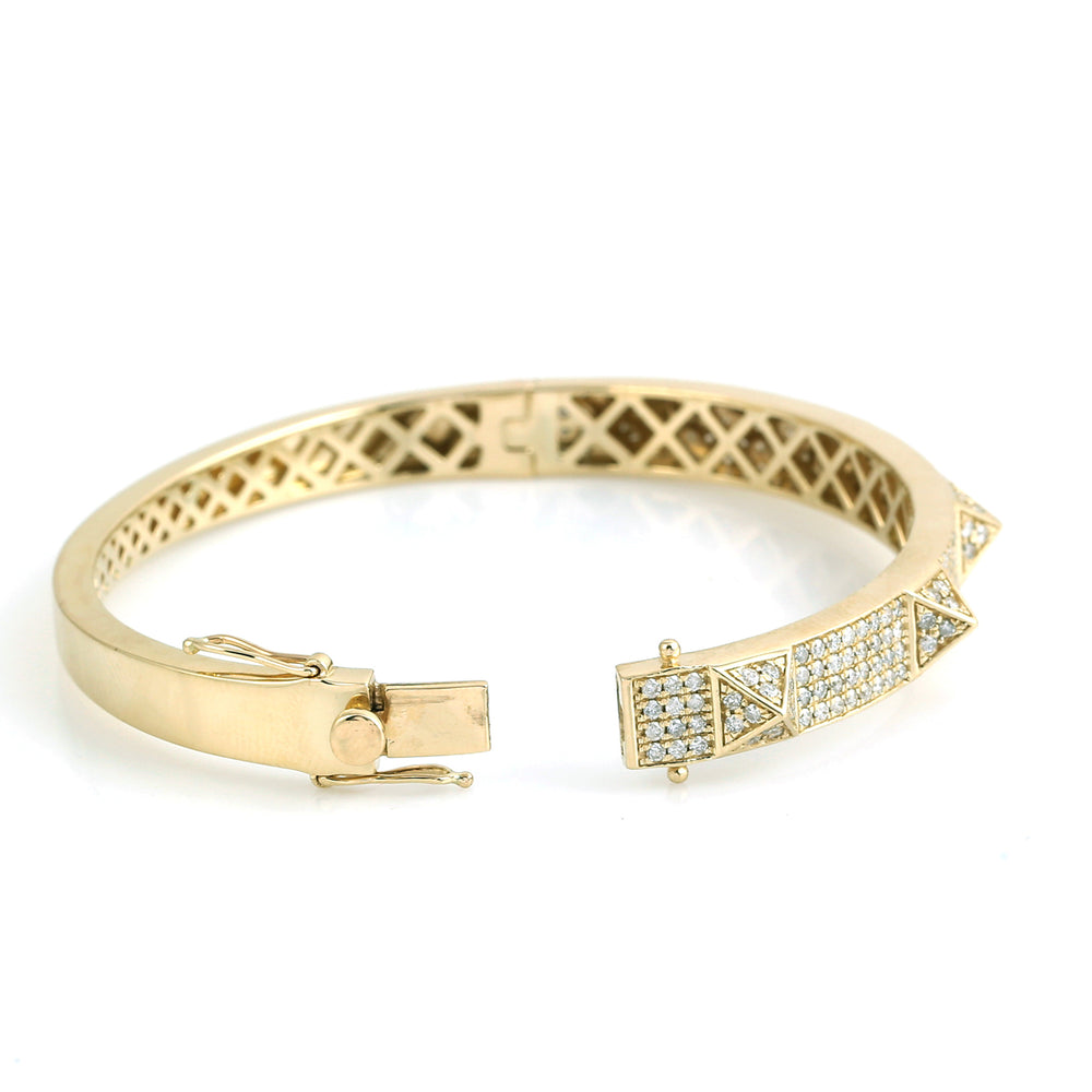 14K Yellow Gold Pave Natural Diamond Handmade Pyramid Wedding Bangle For Her