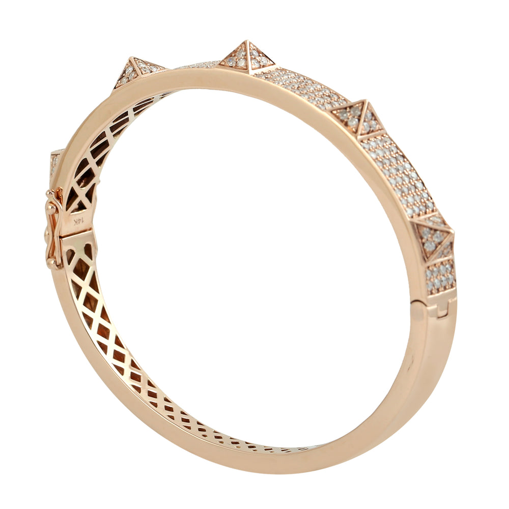 14K Rose Gold Micro Pave Diamond Pyramid Design Wedding Bangle For Her