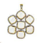 Cushion Cut Moonstone Bezel Set Diamond Designer Pendant In 14K Yellow Gold