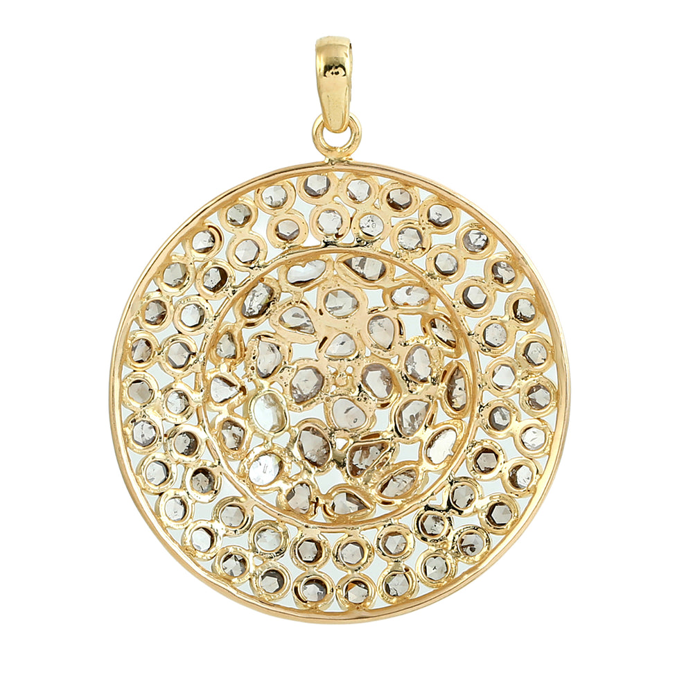 Bezel Set Uncut Diamond Designer Pendant In 18K Yellow Gold