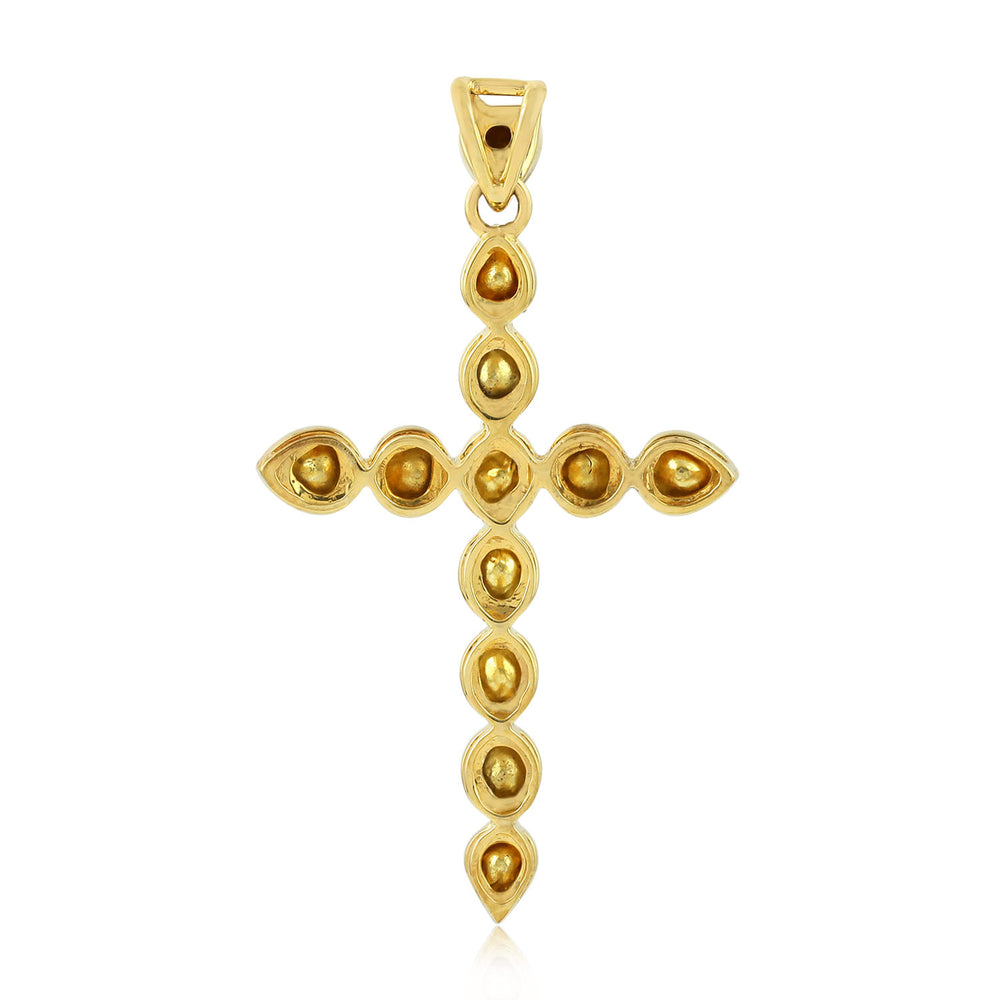 14K Yellow Gold 925 Silver Natural Uncut Diamond Cross Mythological Pendant Jewelry