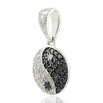 Natural Black & White Micro Pave Yin Yang Pendent In 14k White Gold