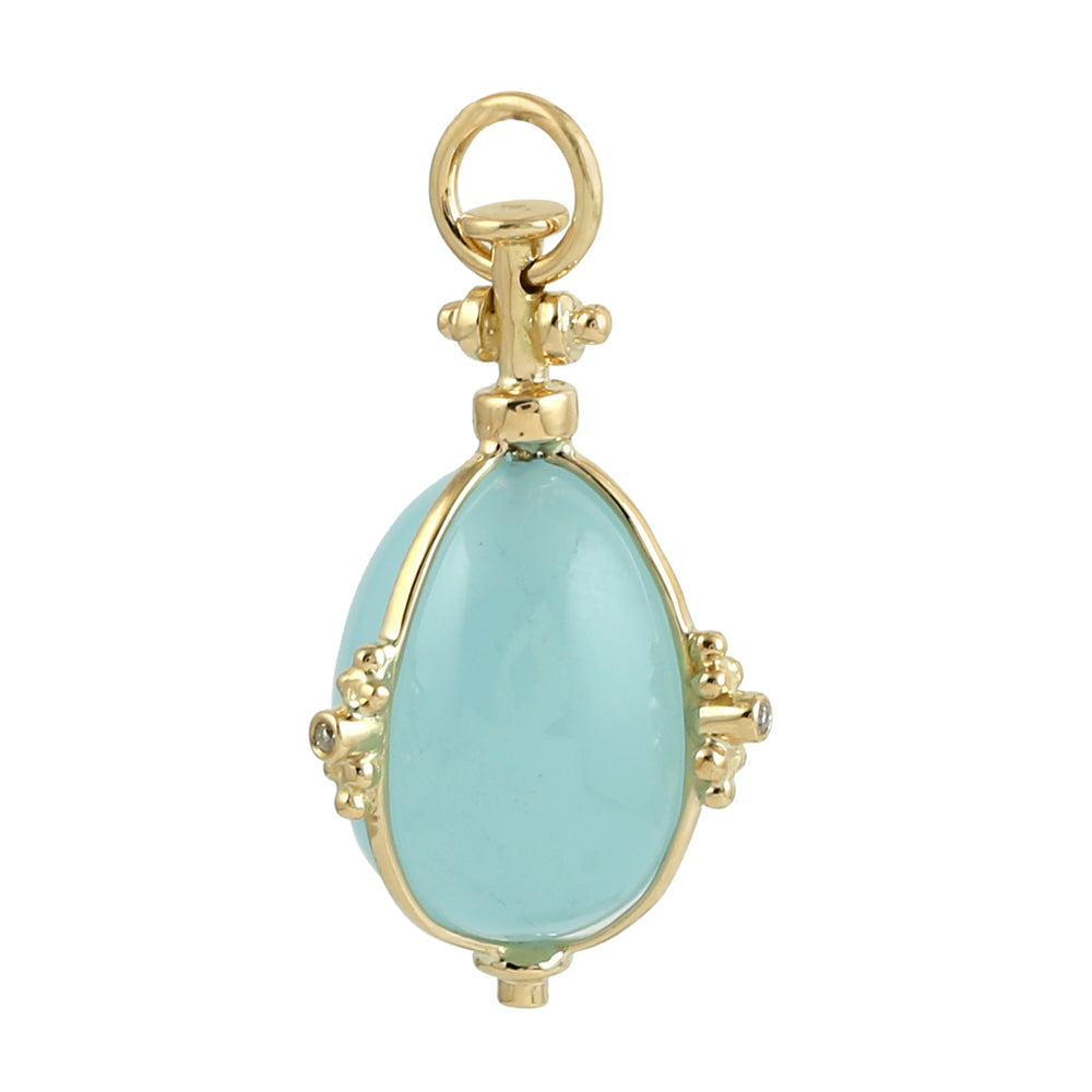 Egg Cut Aquamarine Bezel Set Diamond Designer Pendant In Gold