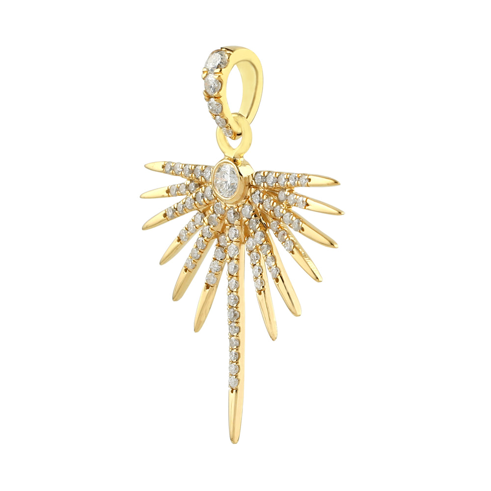 14K Yellow Gold Micro Pave Natural Diamond Starburst Pendant For Gift