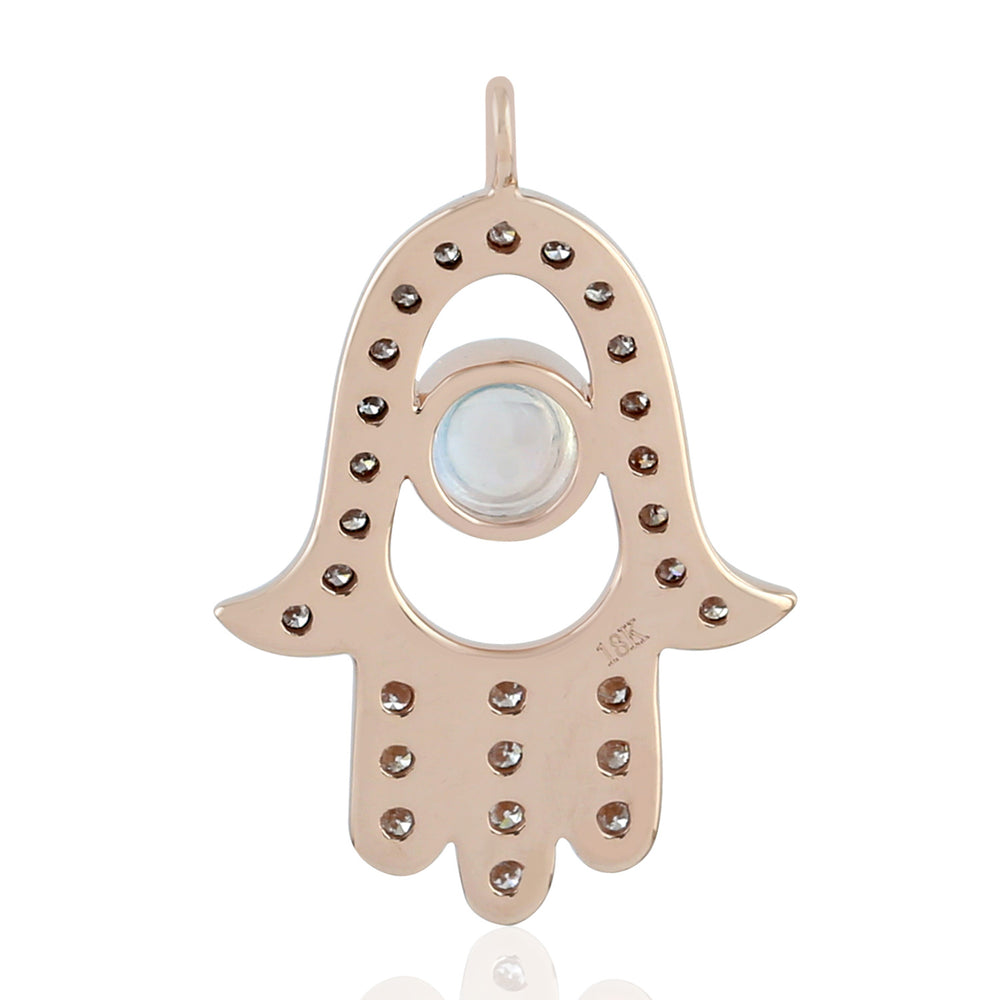 18K Rose Gold Bezel Set Moonstone Pave Diamond Hand Hamsa Charm Pendant