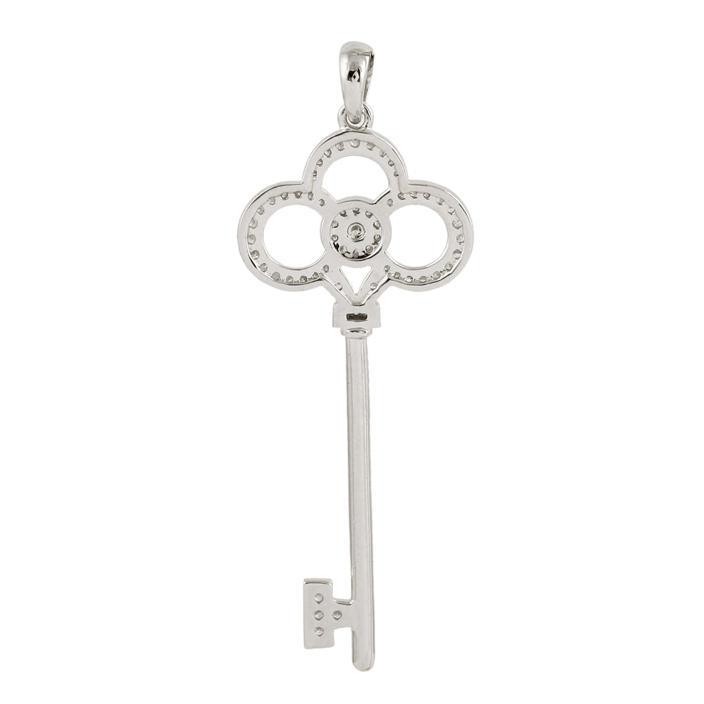 18K White Gold Pave Diamond Designer Key Pendant For Gifts