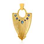 Natural Bezel Set Blue Sapphire Pave Diamond Worrier Pendant Made In 18K Solid Gold Jewelry For Her