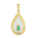 Pear Cut MOP Drop Emerald Pave Diamond Pendant In 18k Yellow Gold