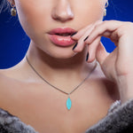 Marquise Cut Turquoise Micro Pave Diamond Designer Pendant In 18K White Gold