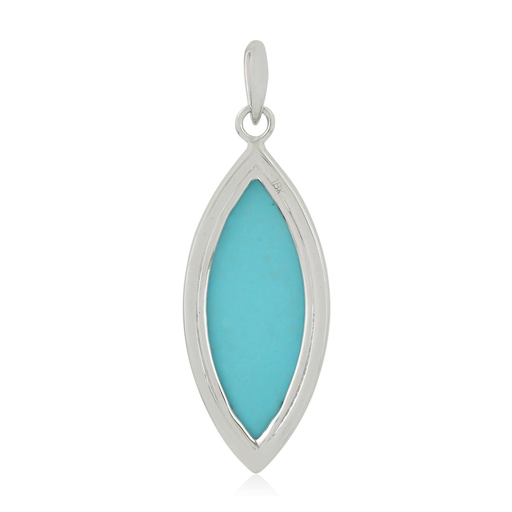 Marquise Cut Turquoise Micro Pave Diamond Designer Pendant In 18K White Gold