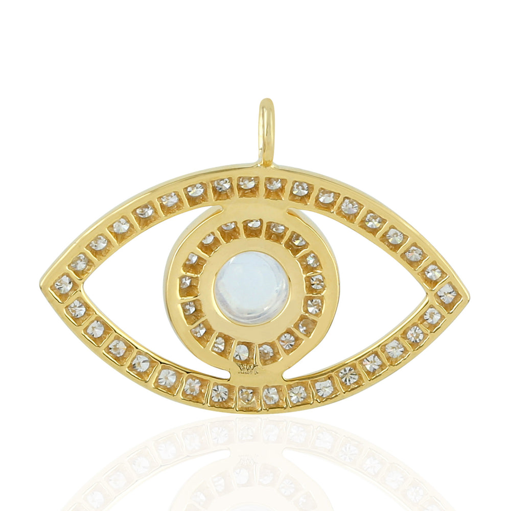 18K Yellow Gold Bezel Set Moonstone Pave Diamond Evil Eye Charm Pendant