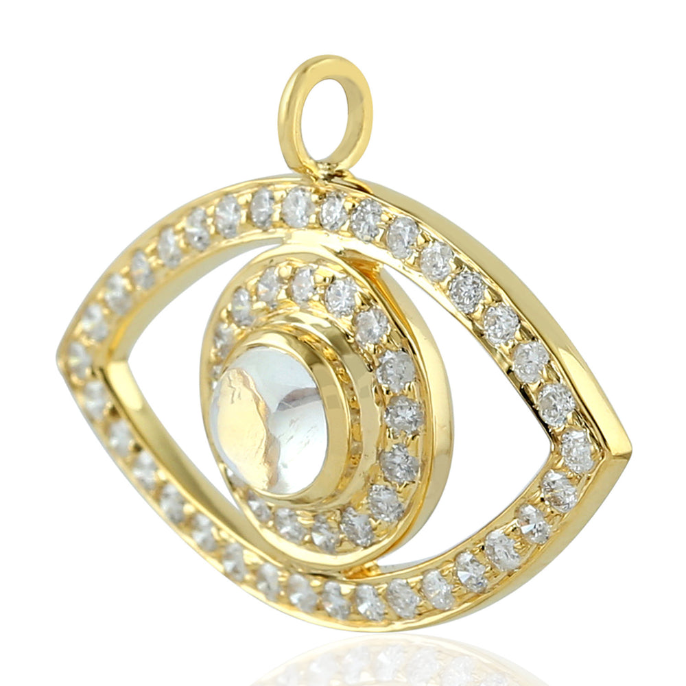 18K Yellow Gold Bezel Set Moonstone Pave Diamond Evil Eye Charm Pendant