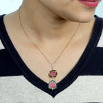 18K Rose Gold Prong Tourmaline Melon Pave Diamond Designer Pendant