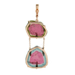 18K Rose Gold Prong Tourmaline Melon Pave Diamond Designer Pendant