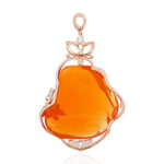 Unshaped Opal Fire Pave Natural Diamond Designer Pendant In 18K Rose Gold