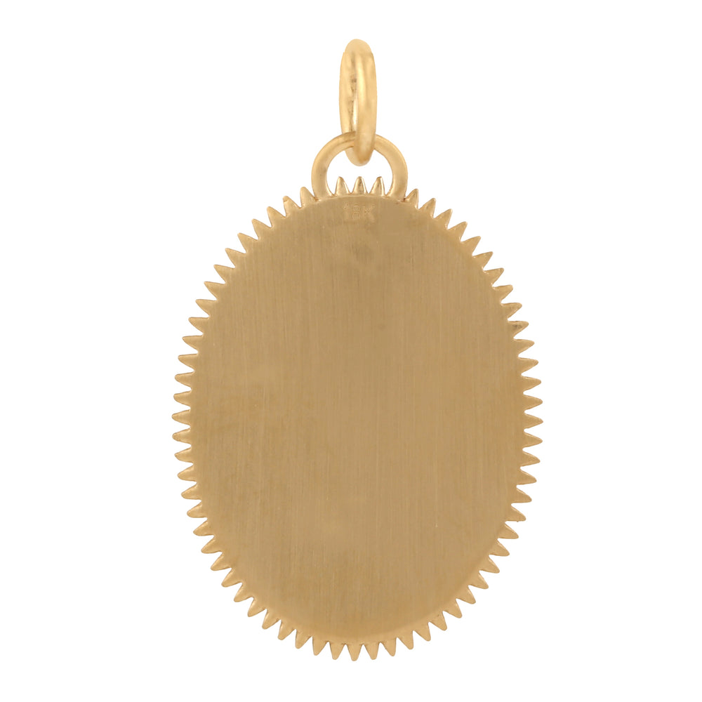 Pave Natural Diamond Palm Tree Beach Design Enamel Pendant In Gold